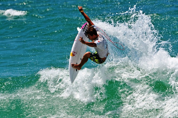 Julian Wilson (AUS), 23, throwing his fins en route to a victory at the ASP 4-Star Breaka Burleigh Pro.