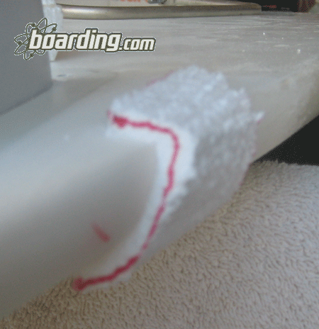 EPS Epoxy Surfboard Ding Repair - Foam Plug Inserted