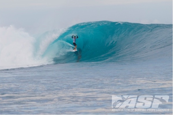 Kai Otton (AUS), 32, will take on Raoni Monteiro (BRA), 30, in the final Volcom Fiji Pro Round 2 heat this morning in pumping Cloudbreak.