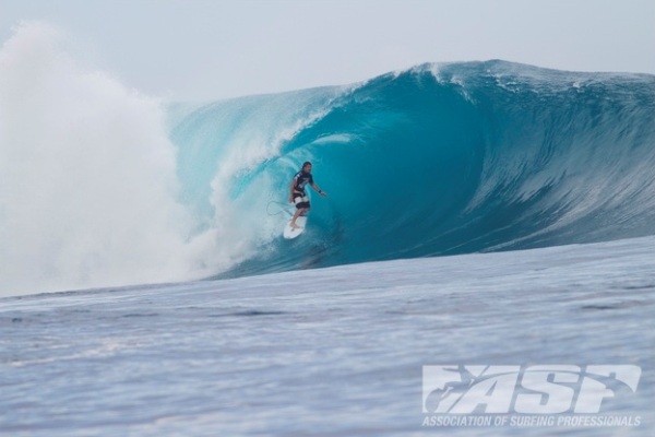 Mitch Coleborn (AUS), 25, wildcard into the Volcom Fiji Pro, took top honors today, besting reigning 11-time ASP World Champion Kelly Slater (USA), 40, and dangerous goofy-footer Kai Otton (AUS), 32, in Round 1 of competition.