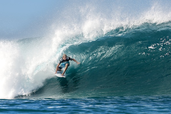 Sebastian Zietz (HAW), 25, will surf against Kai Otton (AUS), 33, in Heat 3 Round 5 of the Billabong Pipe Masters.