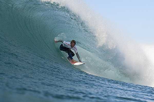 Brazil's Jesse Mendes drives through a barrel at Ballito. 