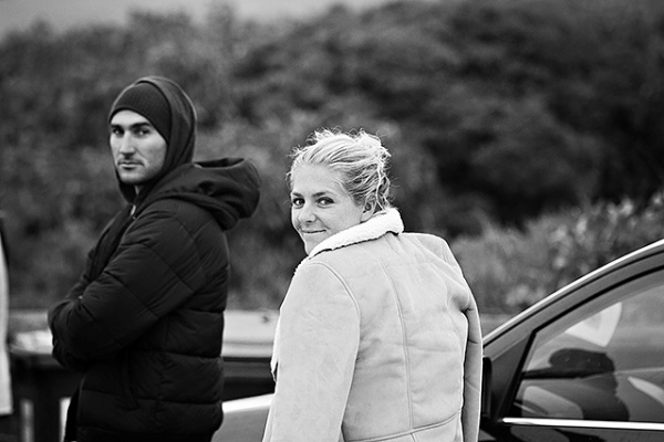 Reigning ASP World Champions Joel Parkinson (AUS), 31, and Stephanie Gilmore (AUS), 25, survey the conditions this morning at Bells Beach. Gilmore will kickstart her campaign today in Round 1 of the Rip Curl Women's Pro Bells Beach.