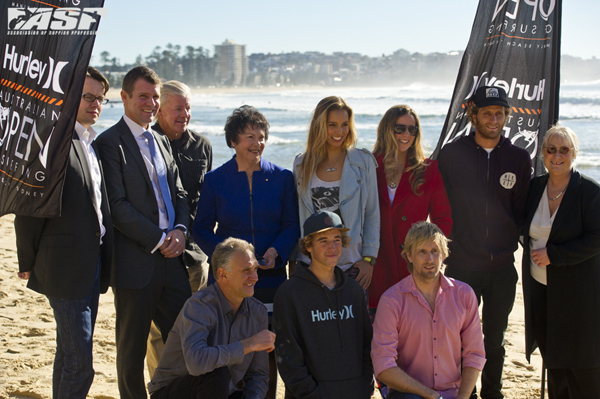 NSW Treasurer and Member for Manly Mike Baird, Manly Mayor Jean Hay, IMG, ASP, Hurley and Tyler Wright, Sally Fitzgibbons and Kai Otton.