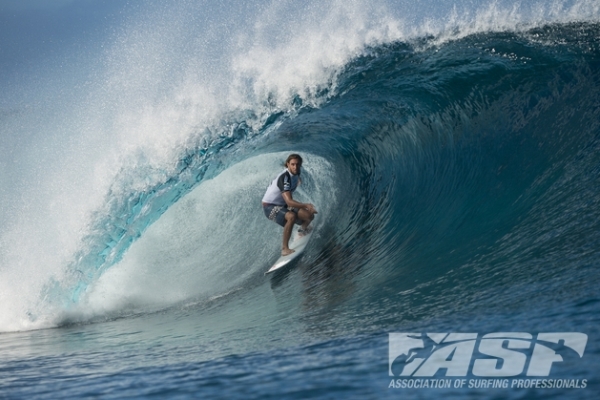 Matt Wilkinson (AUS), 24, parks it in a Teahupo'o pit en route to a Round 1 win at the Billabong Pro Tahiti.
