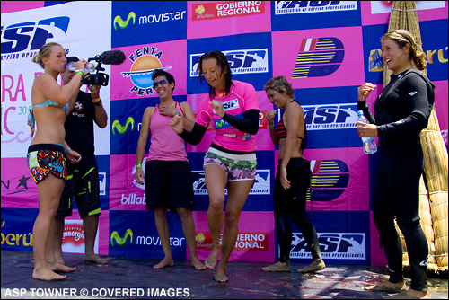 Layen Beachley Runner Up at The Mancora Peru Classic Surf Contest. Surfing Photo Credit ASP Tostee