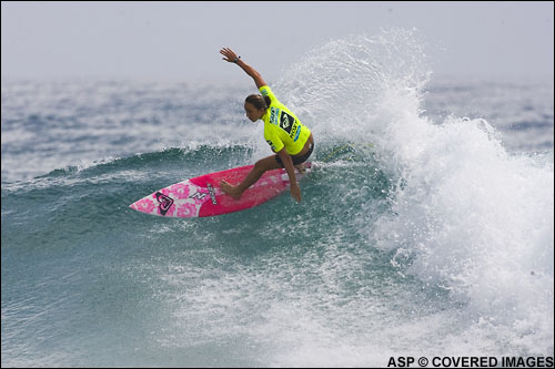 Carissa Moore (HAW), the 14-year-old wildcard who eliminated seven-time World Champion Layne Beachley in Round 3. Pic Credit ASP Tostee