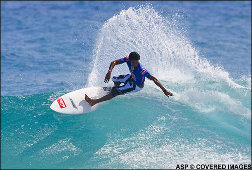 Huge win for Indigenous surfer Dale Richards at todays Quiksilver Pro Trials and he will face Andy Irons and Greg Emslie in round one of the main event. Pic Credit ASP Tostee