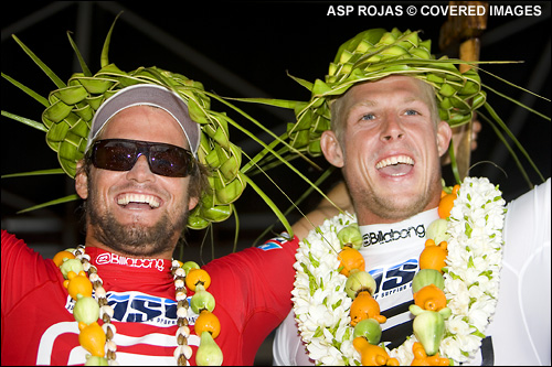 Damien Hobgood and Mick Fanning were both winners at Teahupoo today. While Damien scooped the Billabong Pro title Mick extended his lead on the ASP world rankings. Pic Credit ASP Tostee