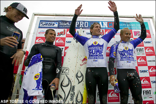 Hawaiians Andy Irons and Fred Patacchia claimed victory in the Fosters Surf Showdown today Quiksilver Pro France Surf Contest.  Photo Credit ASP Media