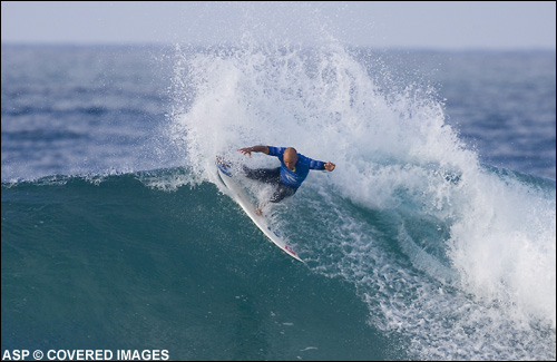 Kelly Slater winning through to the quarter finals in good surf at Bells today. Pic Credit ASP Tostee