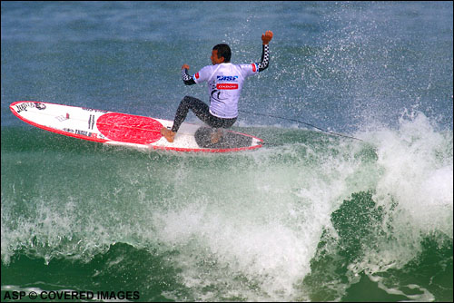 Claude Maki (Japan) advanced in second place behind fellow countryman Yuji Yoshikawa (Japan), during round one of the Oxbow Pro. Pic Credit ASP Tostee