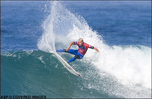 Mick Fanning (Aus), scored a huge 9.7 ride to defeat Michael Campbell in round four. Fanning now meets close friend and fellow Gold Coast surfer Joel Parkinson in the quarter finals. Pic Credit ASP Tostee