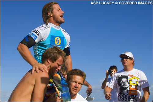Occy carried up the beach afters his final ASP heat at the Billabong Pro Pipeline Masters. Surf Photo ASP Tostee