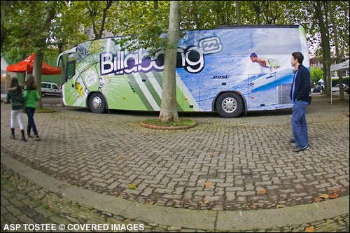 Joel Parkinson "Parko" On THe Billabong Bus.  Photo Credit ASP Tostee