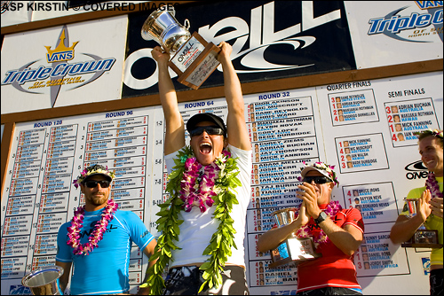 Makua Rothman Winner of the 2007 O'neill World Cup of Surfing at Sunset Beach.  Surfing Photo Credit ASP Tostee